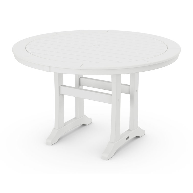 White Round All-Weather Outdoor Dining Table with Umbrella Hole
