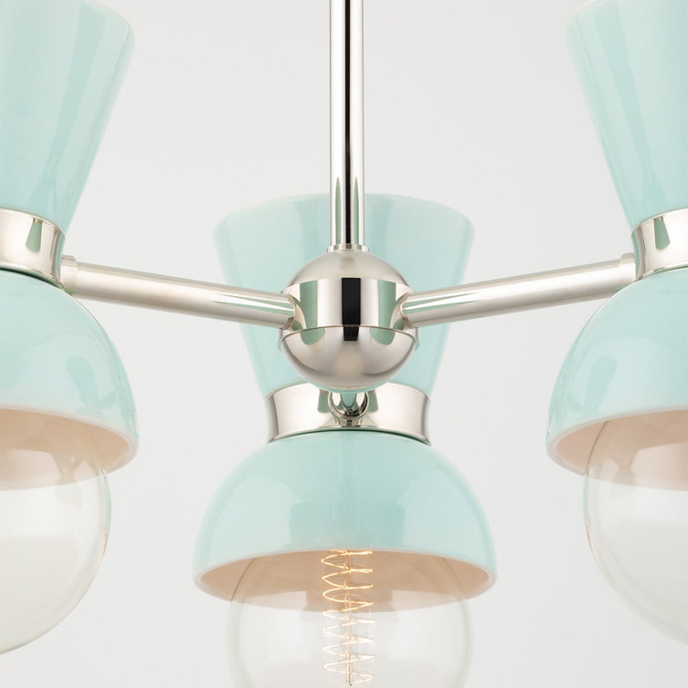 Polished Nickel and Gloss Robins Egg Blue 3-Light Metal Sputnik Chandelier