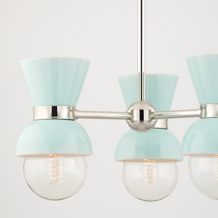 Polished Nickel and Gloss Robins Egg Blue 3-Light Metal Sputnik Chandelier