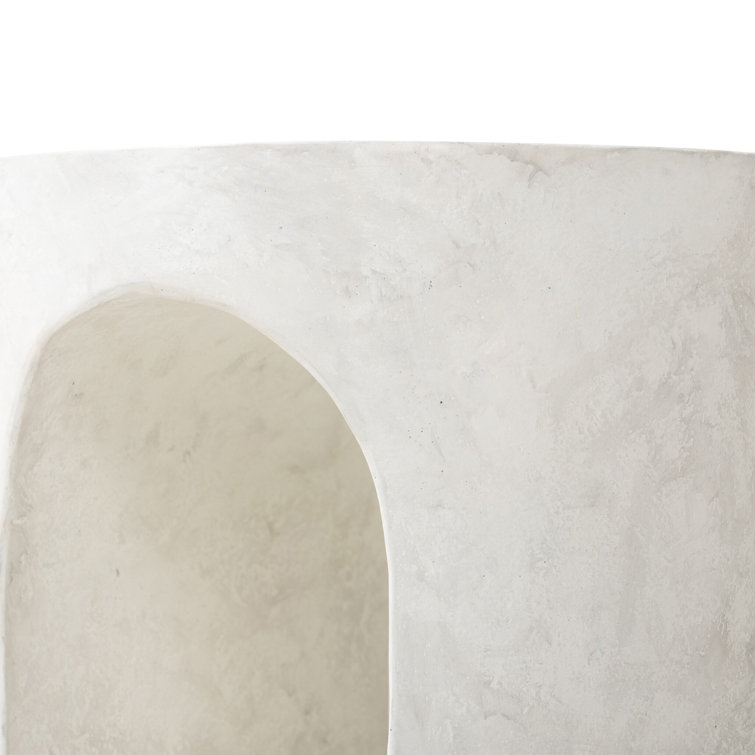 White Concrete Round End Table with Cutout Design