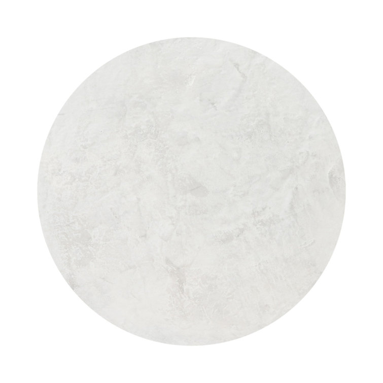 White Concrete Round End Table with Cutout Design