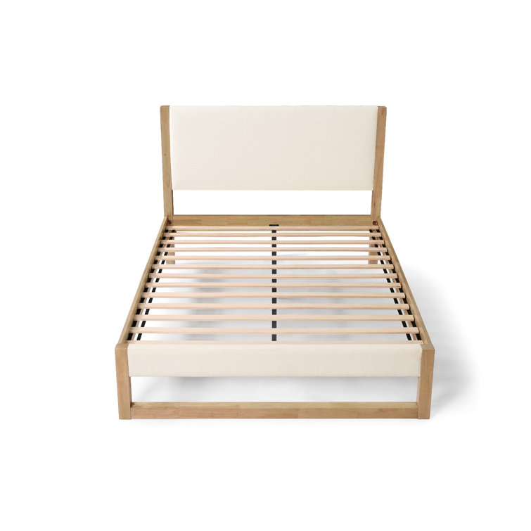 Queen Cream Boucle Upholstered Wood Frame Bed with Headboard