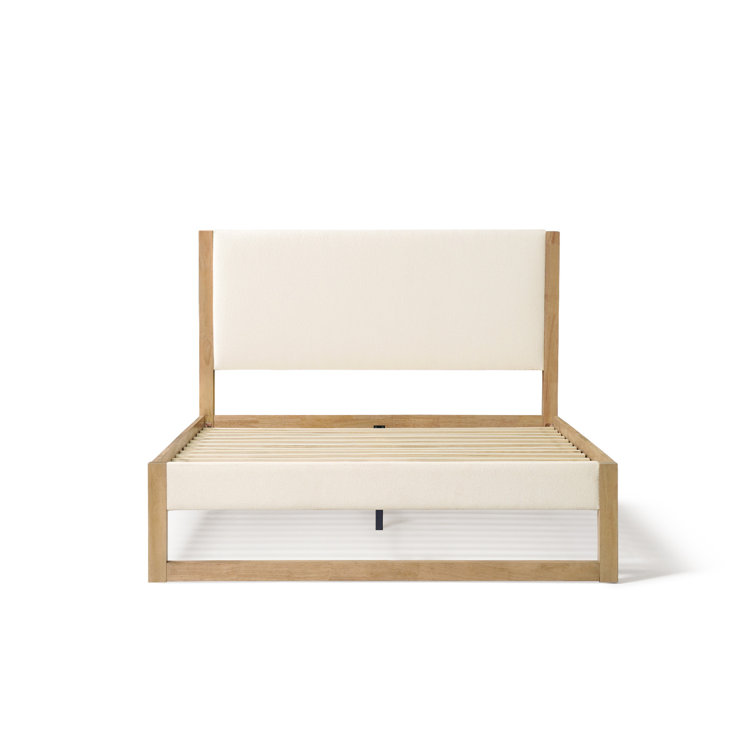 Queen Cream Boucle Upholstered Wood Frame Bed with Headboard
