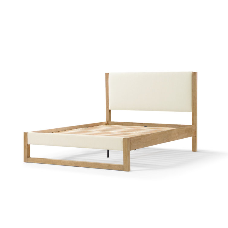 Queen Cream Boucle Upholstered Wood Frame Bed with Headboard
