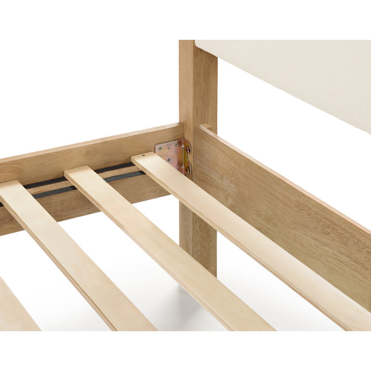 Queen Cream Boucle Upholstered Wood Frame Bed with Headboard