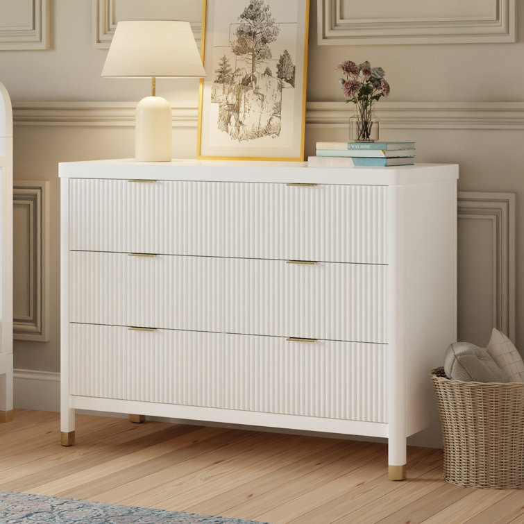 Warm White 6-Drawer Dresser with Gold Accents