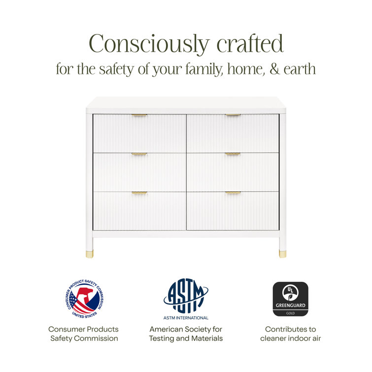 Warm White 6-Drawer Dresser with Gold Accents