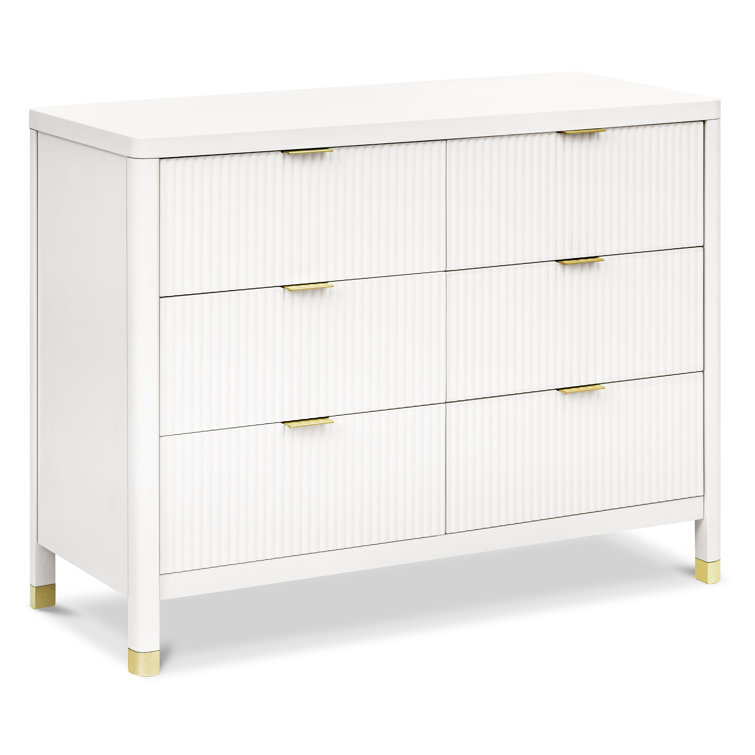 Warm White 6-Drawer Dresser with Gold Accents
