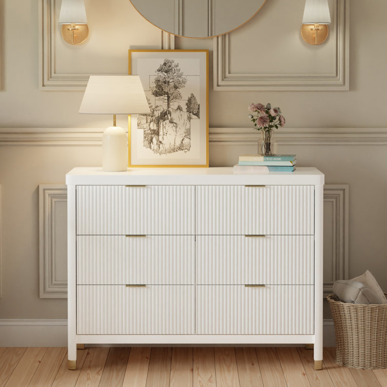 Warm White 6-Drawer Dresser with Gold Accents