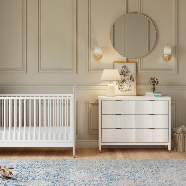 Warm White 6-Drawer Dresser with Gold Accents