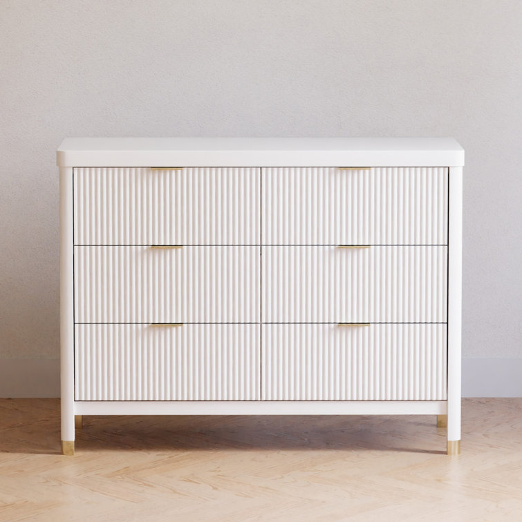 Warm White 6-Drawer Dresser with Gold Accents