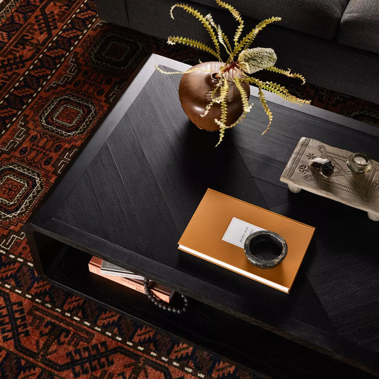 Rectangular Black Ash Wood Outdoor Coffee Table with Storage