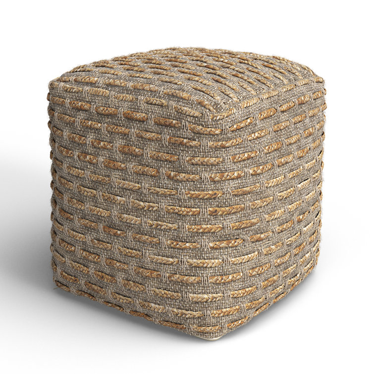 Rue Square Brown and Gray Cotton Wool Pouf