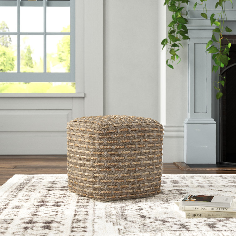 Rue Square Brown and Gray Cotton Wool Pouf