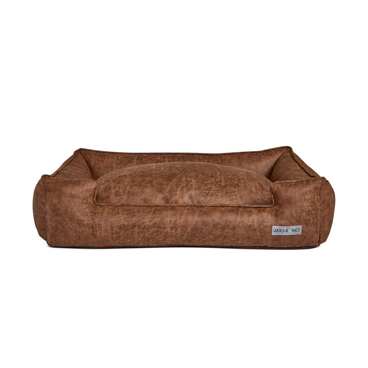 Small Brown Faux Leather Orthopedic Elevated Pet Bed