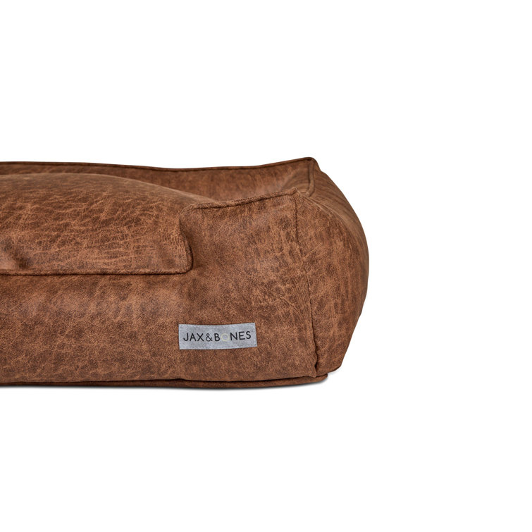 Small Brown Faux Leather Orthopedic Elevated Pet Bed