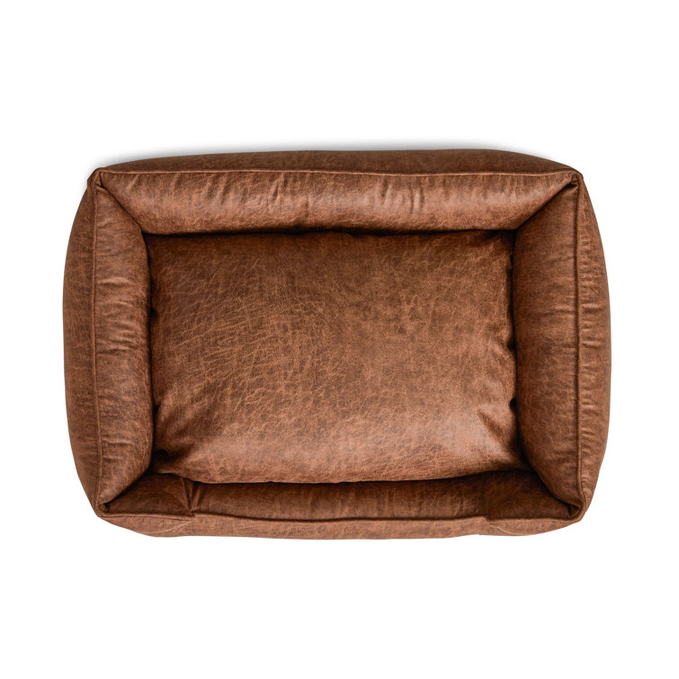 Small Brown Faux Leather Orthopedic Elevated Pet Bed