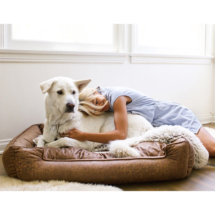 Small Brown Faux Leather Orthopedic Elevated Pet Bed