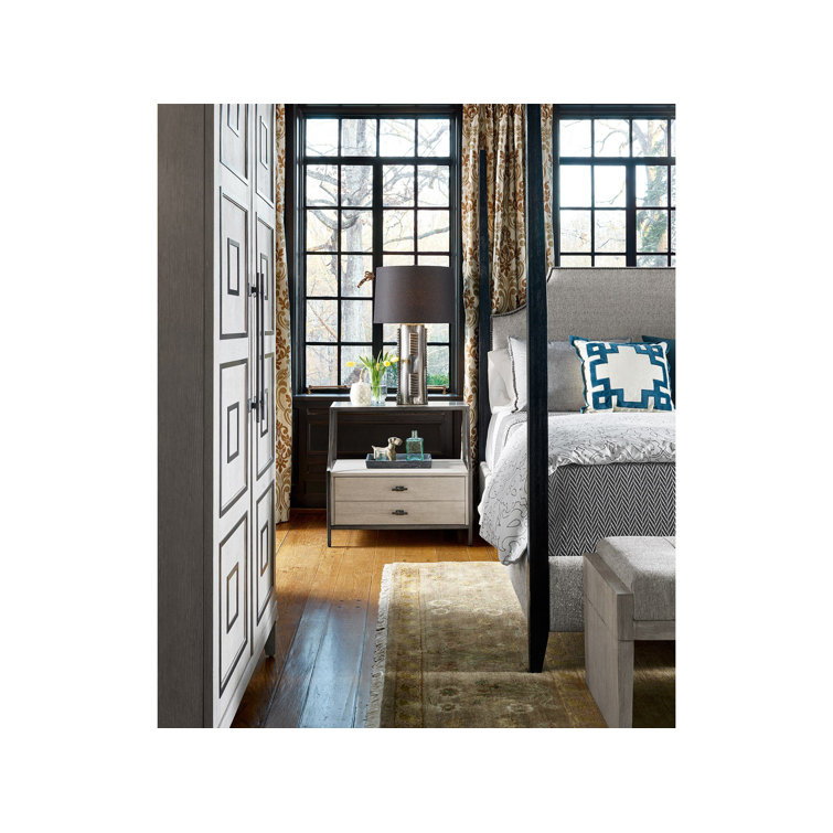 Beige Oak and Metal 1-Drawer Nightstand with Open Shelf