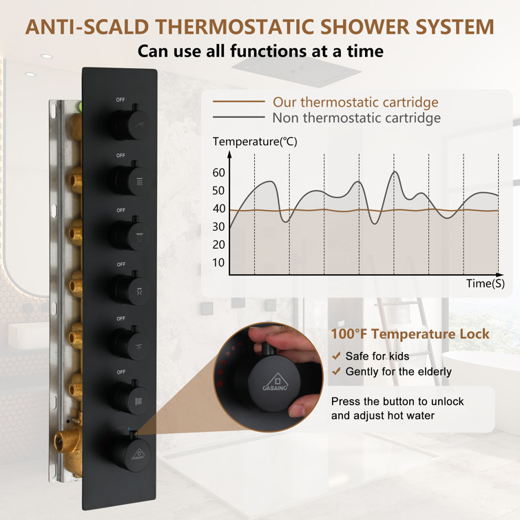 Matte Black Stainless Steel Ceiling-Mounted LED Shower System
