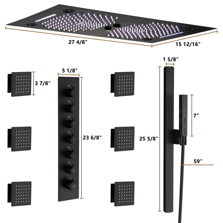 Matte Black Stainless Steel Ceiling-Mounted LED Shower System