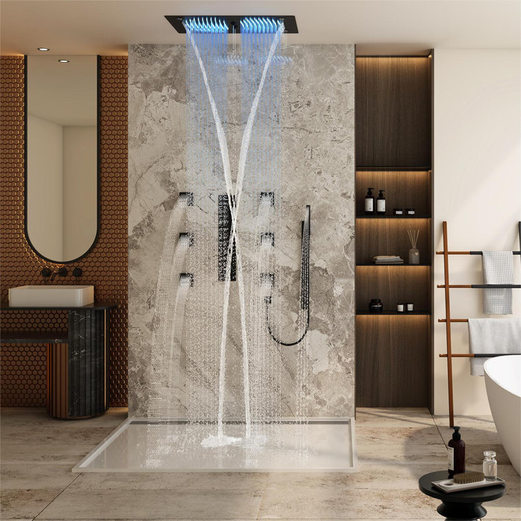 Matte Black Stainless Steel Ceiling-Mounted LED Shower System