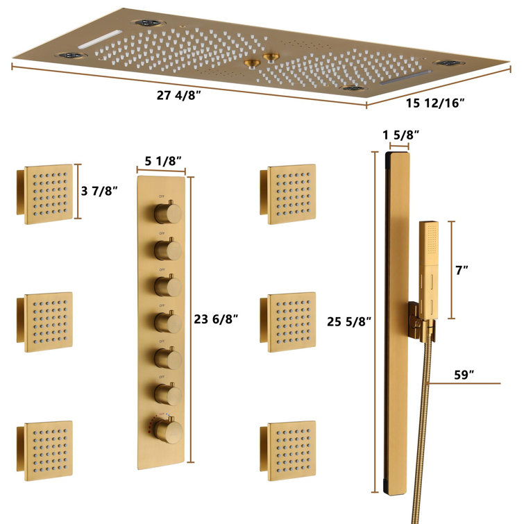 Brushed Gold Dual Rainfall and Handheld LED Shower System