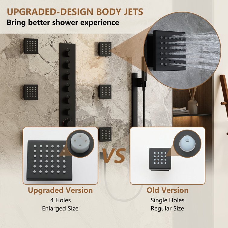 Matte Black Stainless Steel Ceiling-Mounted LED Shower System
