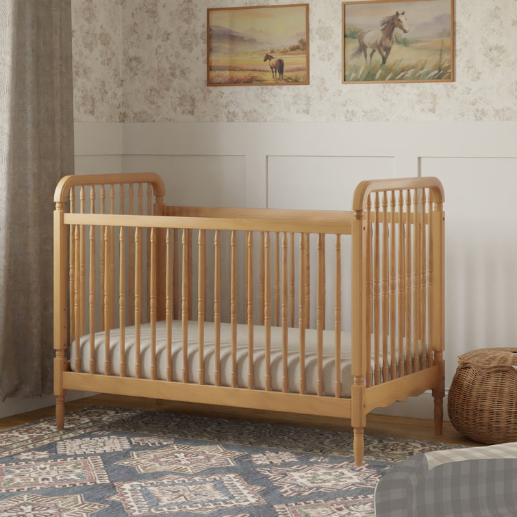 Honey Oak 3-in-1 Convertible Spindle Crib with Toddler Bed Kit