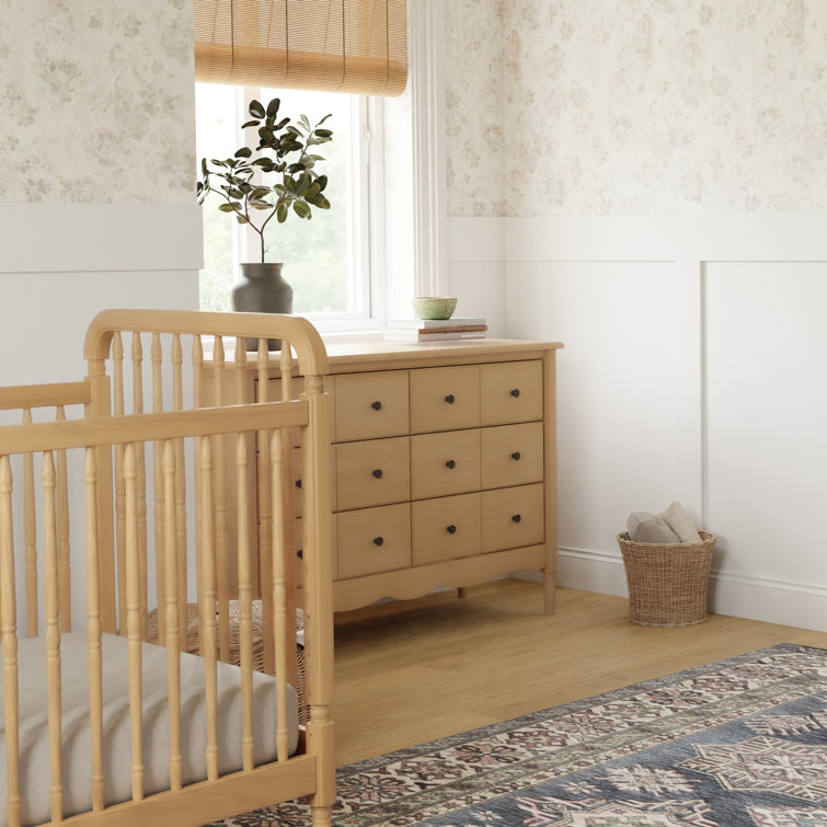 Honey Oak 3-in-1 Convertible Spindle Crib with Toddler Bed Kit