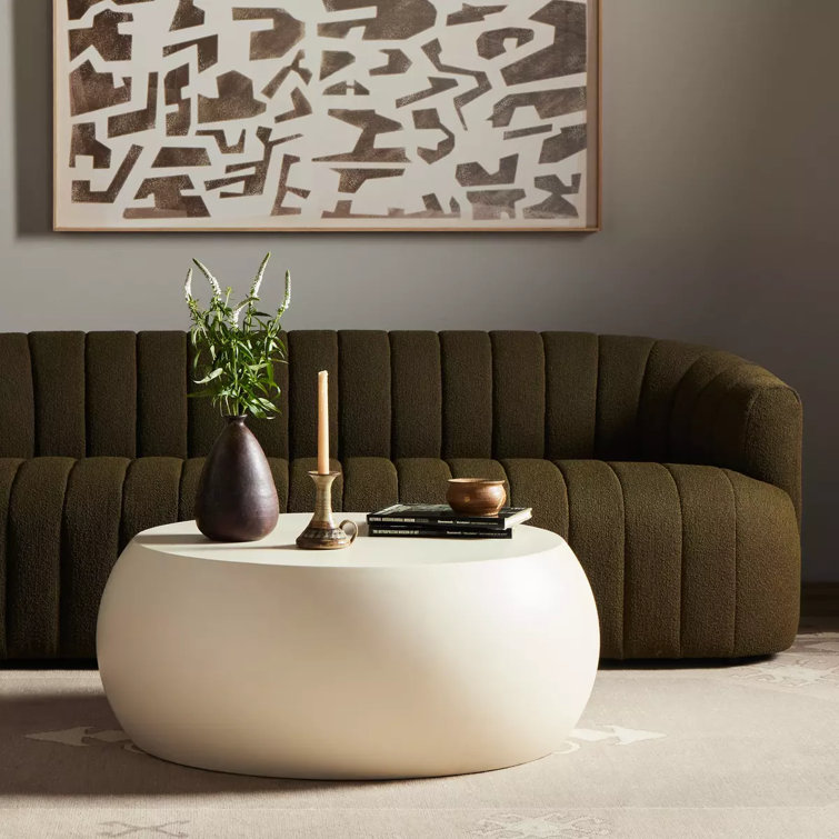 Round Ivory Concrete Outdoor Coffee Table with Storage
