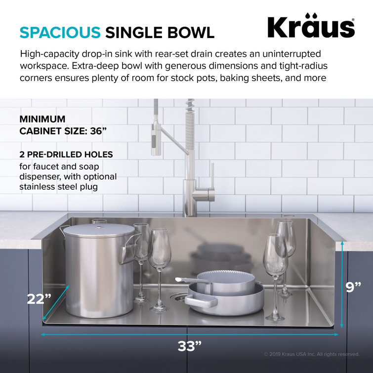 Stainless Steel Dual Mount Kitchen Sink with Pull-Down Faucet, 33"