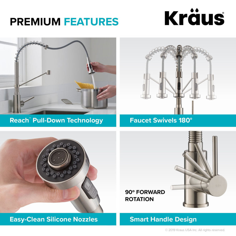 Stainless Steel Dual Mount Kitchen Sink with Pull-Down Faucet, 33"