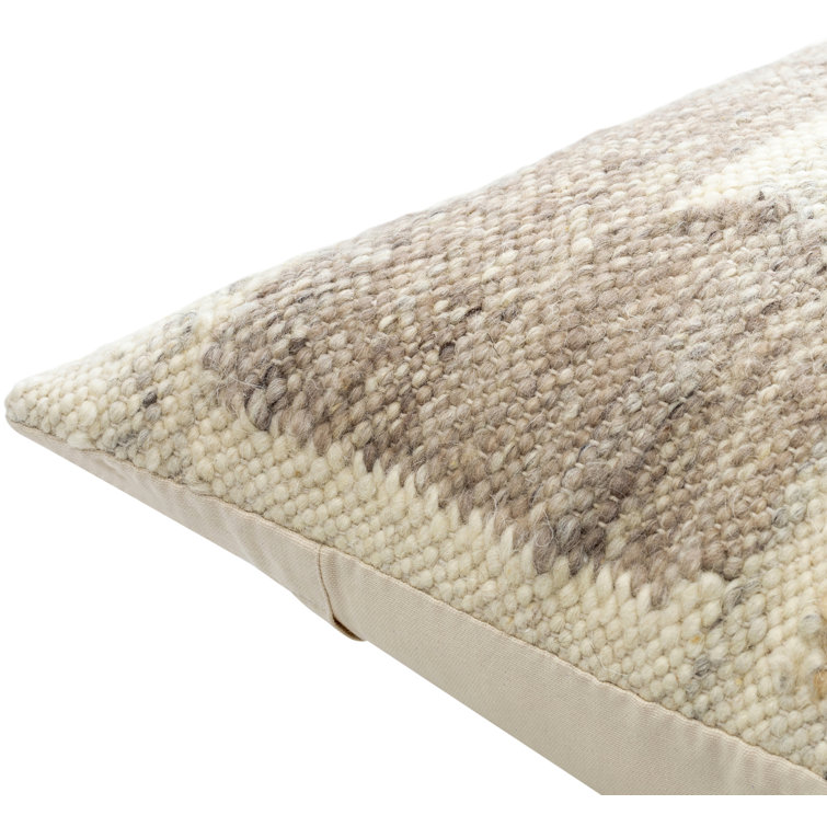 Beige and Brown Wool Blend Square Throw Pillow