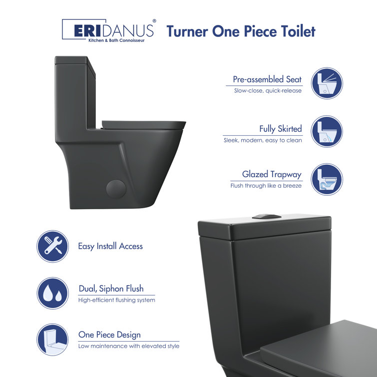 Turner Matte Black Elongated Dual Flush One-Piece Toilet