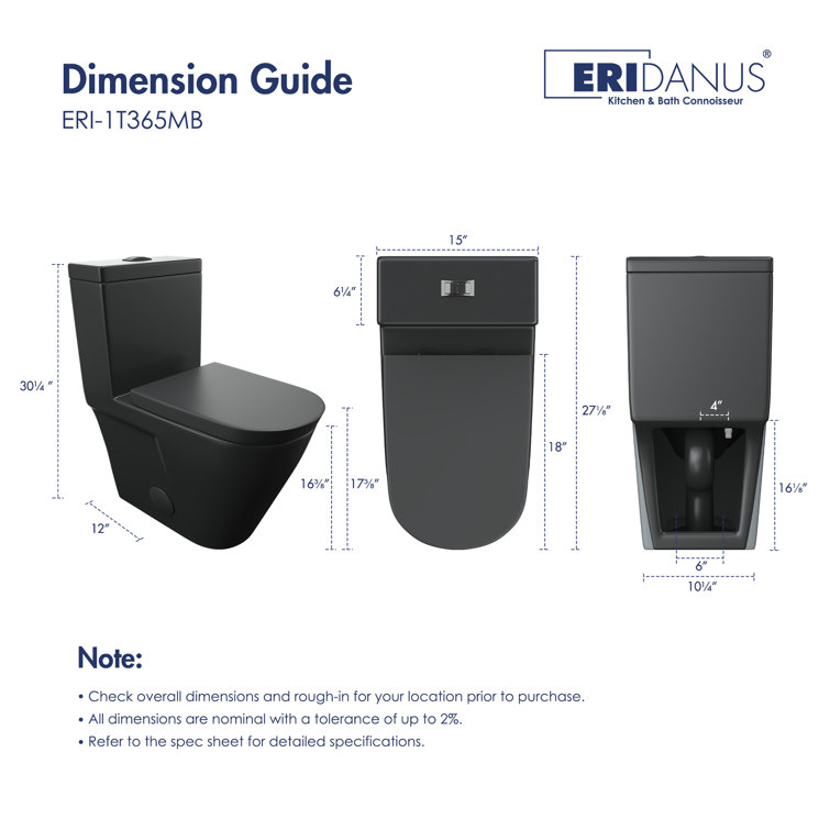 Turner Matte Black Elongated Dual Flush One-Piece Toilet