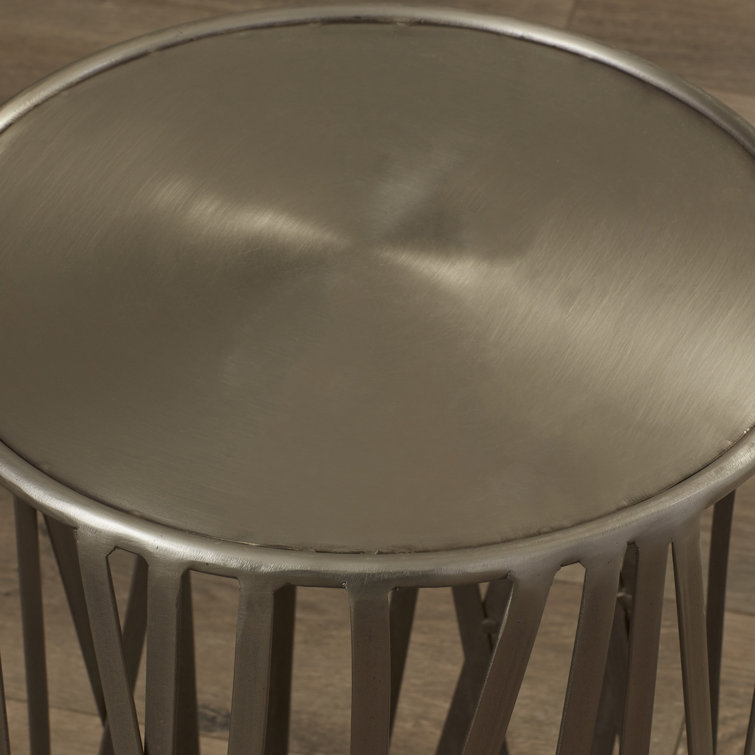 Kruse Silver Iron 15.5" Round Drum Side Table
