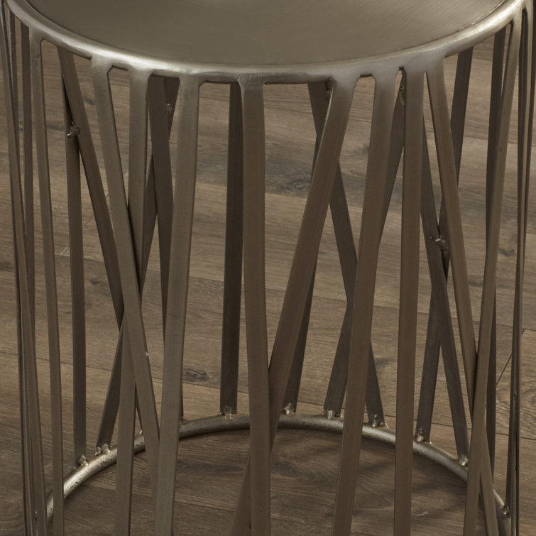 Kruse Silver Iron 15.5" Round Drum Side Table