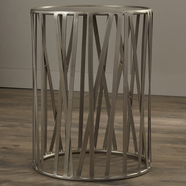 Kruse Silver Iron 15.5" Round Drum Side Table