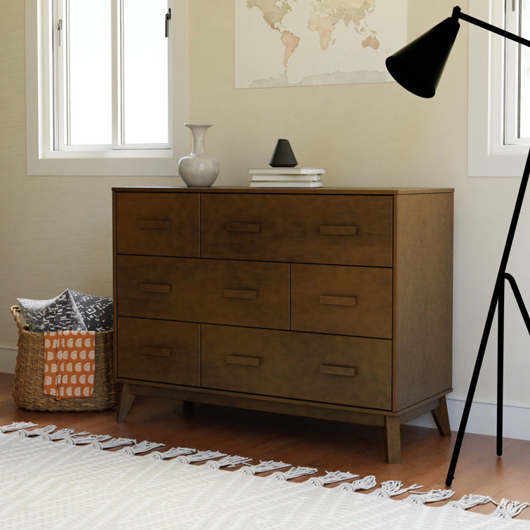 Natural Walnut Mid-Century Modern 6-Drawer Dresser