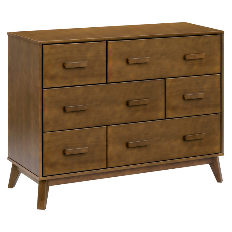 Natural Walnut Mid-Century Modern 6-Drawer Dresser