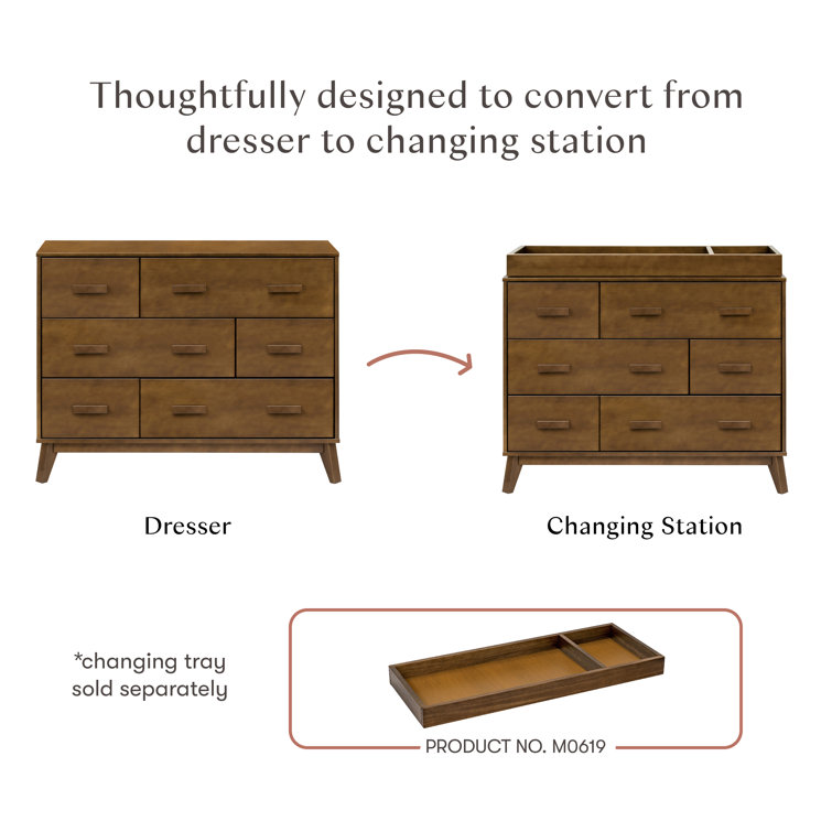 Natural Walnut Mid-Century Modern 6-Drawer Dresser