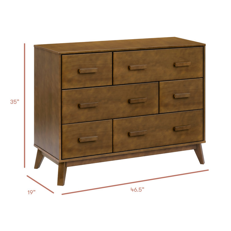 Natural Walnut Mid-Century Modern 6-Drawer Dresser