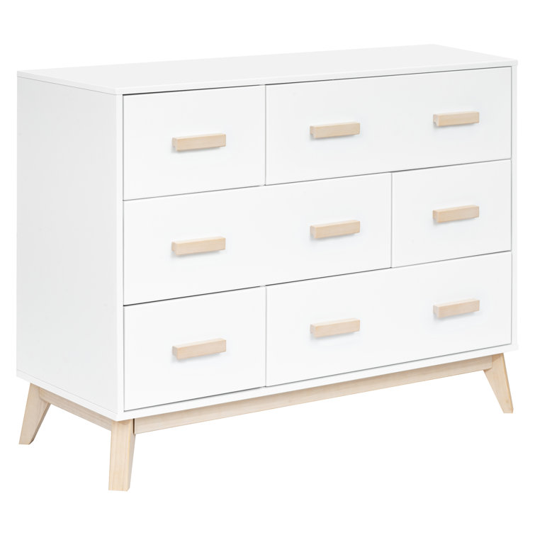 White and Washed Natural Mid-Century 6-Drawer Dresser