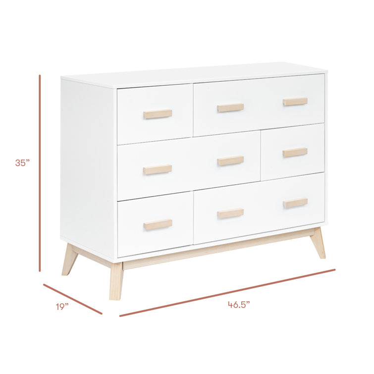 White and Washed Natural Mid-Century 6-Drawer Dresser