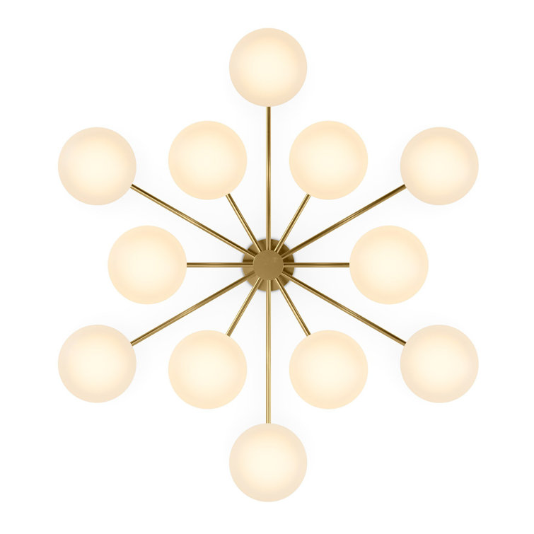 Burnished Brass 12-Light Chandelier with Matte Glass Globes