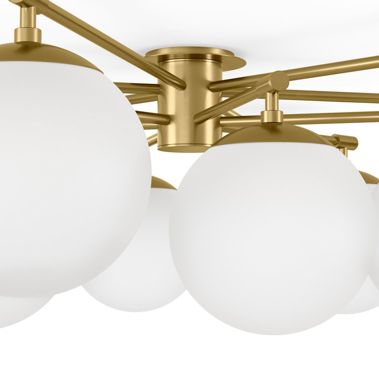 Burnished Brass 12-Light Chandelier with Matte Glass Globes