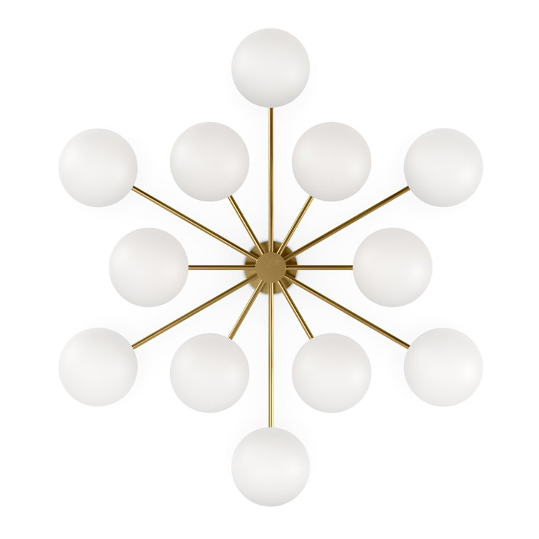 Burnished Brass 12-Light Chandelier with Matte Glass Globes