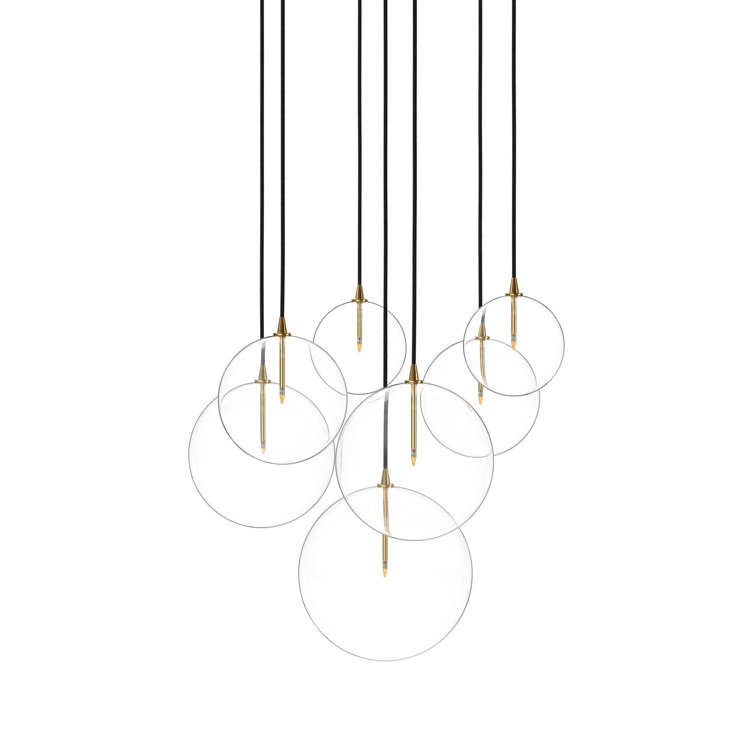Burnished Brass and Clear Glass 7-Light Cluster Chandelier