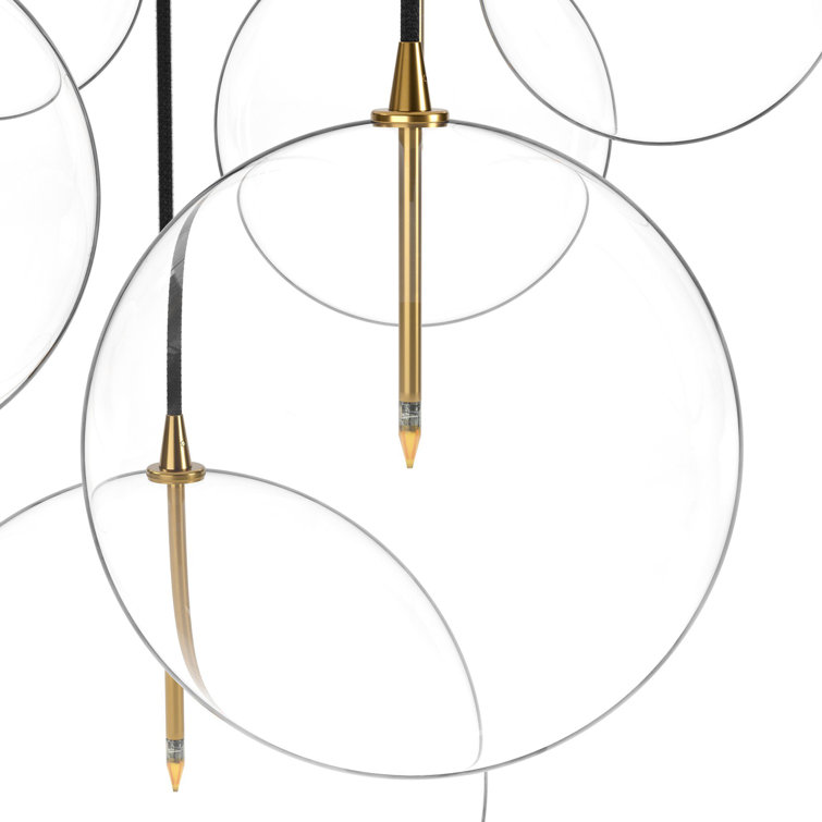 Burnished Brass and Clear Glass 7-Light Cluster Chandelier